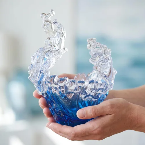 Miniatura 8 de suruim Figuras de escultura de onda de vidrio soplado a mano, cuenco de vidrio azul y transparente para decoración del hogar, figura de vidrio