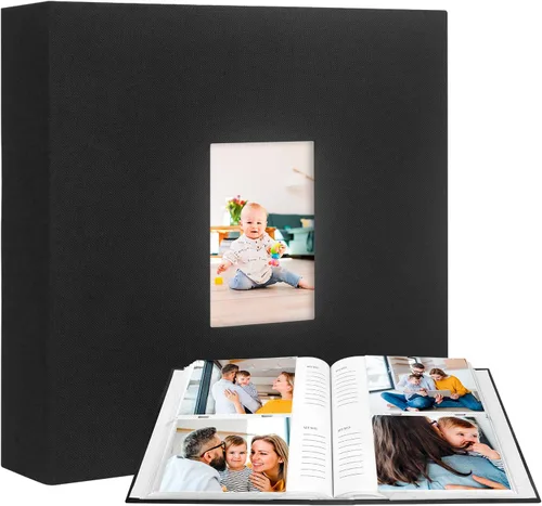 Miniatura 8 de Álbum de fotos de 4 x 6 pulgadas, 360 fotos, cubierta de marco de lino con áreas de notas, libro de fotos de 4 x 6 con espacio de escritura