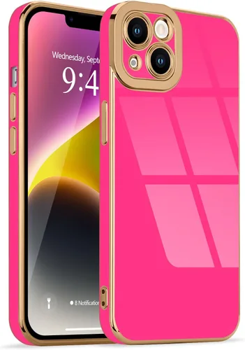 Miniatura 158 de Lafunda Diseñada para iPhone 13 Pro, fundas lujosas con chapado lindo para mujeres y niñas, elegante borde dorado, a prueba de golpes, TPU con funda