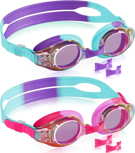 Aegend - Paquete de 2 gafas para niños, gafas de natación para niños de 4 a 16 años, niños y niñas jóvenes, gafas de piscina antivaho, impermeables,