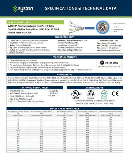 Miniatura 3 de Syston Cable Technology Cable de Internet Ethernet Cat6e – 10 pies, 600 MHz 23AWG de alambre de cobre sólido desnudo apto
