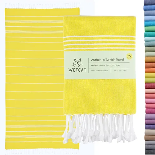 WETCAT Toalla de playa original turca (39 x 71) – Peshtemal prelavado, 100% algodón, muy absorbente, de secado rápido y ultra suave, seguro de