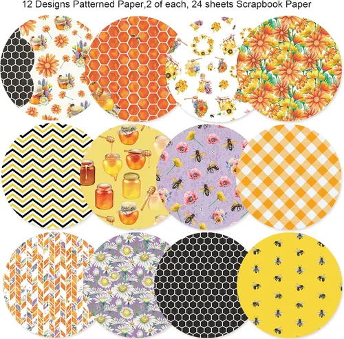 Miniatura 4 de Bloc de papel de doble cara para álbum de recortes de 12 x 12 pulgadas, diseño de abeja amarilla y negra, paquete de origami para manualidades