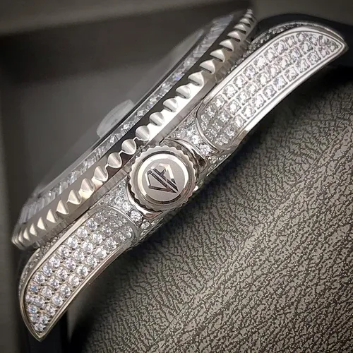 Miniatura 3 de Reloj de pulsera automático de acero inoxidable con diamantes brillantes helados, BlancoDorado, 40mm