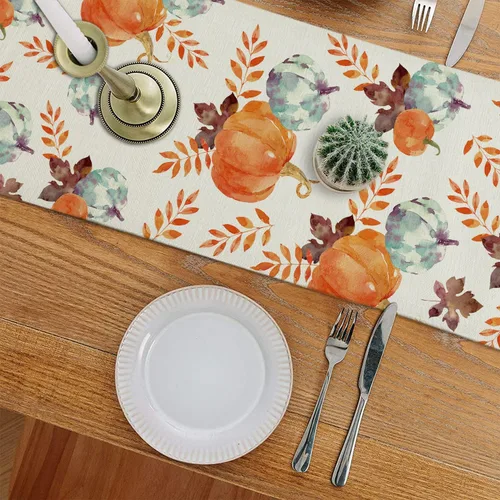Miniatura 5 de Camino de mesa de otoño, hojas, bayas, cosecha de otoño, Acción de Gracias, caminos de mesa de vacaciones, comedor, cocina, decoración de fiesta, 13