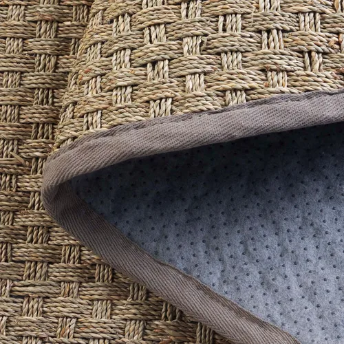 Miniatura 10 de SAFAVIEH Alfombra cuadrada de 6 pies, colección de fibra natural, natural y gris, hierba marina, patrón de tejido de canasta con borde (NF114P)