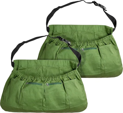 codree Delantal de cosecha para jardín, delantal de recolección de verduras ajustable con 4 bolsillos para jardineros que recogen frutas Verde - 2