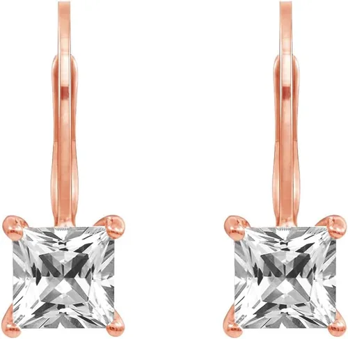 Miniatura 4 de Tienda Essentials Aretes de plata de ley con cierre de palanca de corte princesa hechos con circonita cúbica Infinite Elements