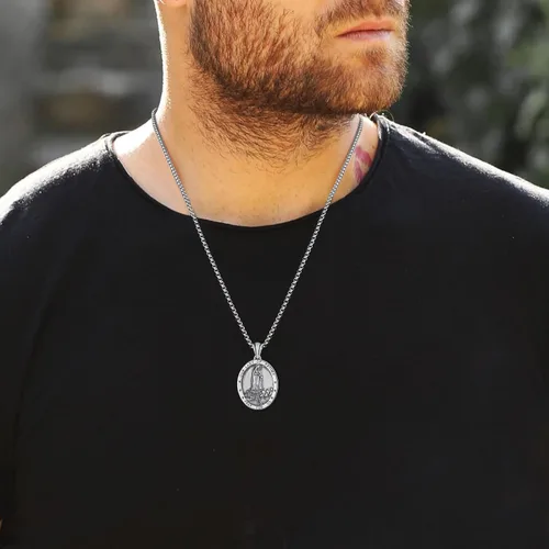 Miniatura 3 de ADMETUS Collar de plata de ley 925 con diseño de santo patrón, collar de amuleto, joyería de cruz para hombre con cadena Rolo de 0.098 in, 22