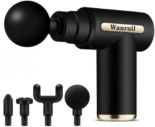 Pistola de masaje, masaje muscular de tejido profundo mejorado para aliviar el dolor, masajeador de percusión con 4 cabezales de masaje y motor