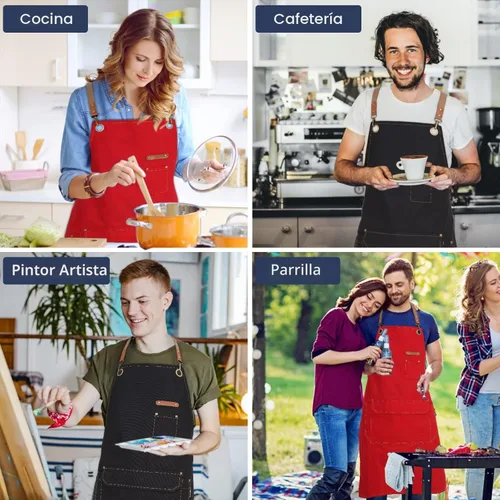 Miniatura 6 de Genixart Delantal de chef para hombres y mujeres con caja de regalo, delantal con espalda cruzada con bolsillos para cocina, cocina, hornear, Negro