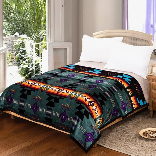 Miniatura 6 de Southwest Design - Manta reversible súper suave (estampado navajo) tamaño King (turquesa)