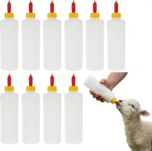 Juego de pezones y biberones de cabra, 10 juegos de leche para animales pequeños, pezón Pritchard para cabras de 13.5 fl oz, biberones de lactancia
