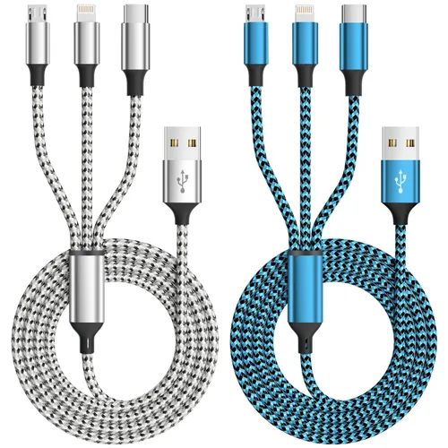 Miniatura 35 de Cable de carga múltiple (paquete de 2 cables de 4 pies) 3 en 1 para múltiples dispositivos, cable de carga universal trenzado de nailon para Negro