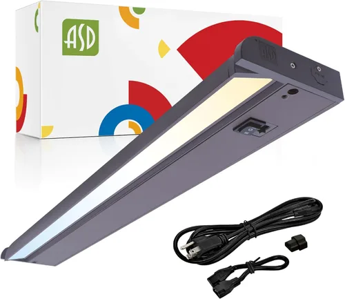 ASD Iluminación LED bajo gabinete giratoria Bronce, 18 pulgadas 8W, cableado directo o enchufable, 2700K/3000K/4000K, interruptor Alto/Bajo, lente