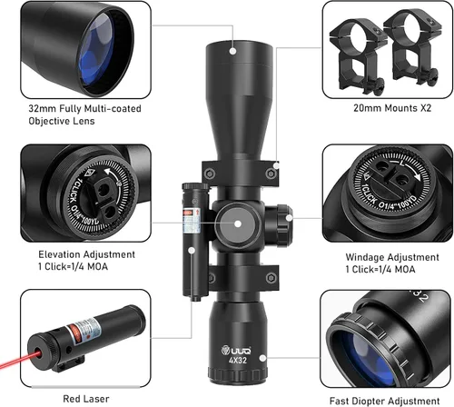 Miniatura 4 de UUQ Tactical 4X32 Compact .223 .308 Scope Rangefinder Reticle/w 20mm Picatiny or 11mm Dovetail Ring Mounts