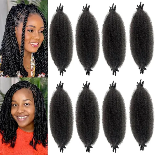 Trenzas de pelo rizado anudadas a crochet estilo afro Marley, 12 pulgadas, pelo pre-separado y trenzado en resorte, trenzas de pelo afro rizado y 4#