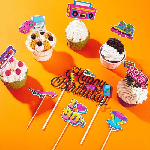Miniatura 5 de Tenare 41 piezas de decoración de cupcakes de los años 90, decoración retro de fiesta de los años 90, hip hop, pastel, música, danza, patinaje