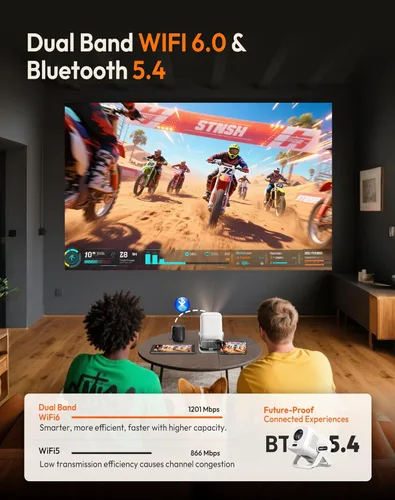 Miniatura 7 de Compatible con Netflix y enfoque automático Keystone Proyector inteligente mini con WiFi6 y Bluetooth, proyector portátil nativo 1080P y control