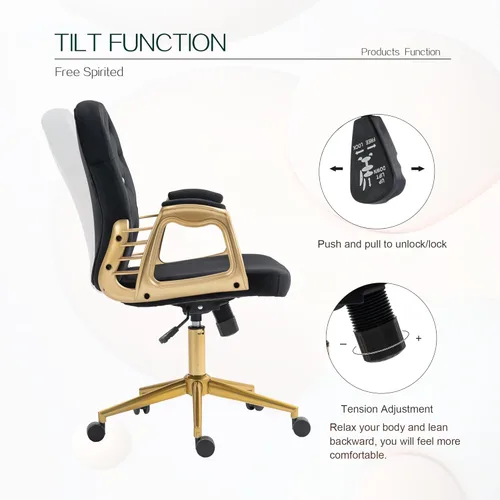 Miniatura 6 de Silla de escritorio de terciopelo para oficina en casa cómoda con base dorada, cómodas sillas giratorias de maquillaje para tocador con respaldo