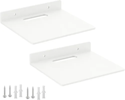 Miniatura 11 de Pequeño estante flotante – 0.118 in de grosor, 6.5 pulgadas, estante de pared de metal, estantes flotantes de metal para eco, cámaras, altavoz