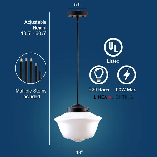 Miniatura 3 de Linea di Liara Iluminación colgante de cristal grande para isla de cocina, Lavagna, iluminación de cocina, estilo vintage, globo de escuela, negro