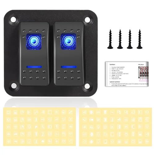 Panel de interruptor 2 bandas de palanca de aluminio, interruptor basculante impermeable de 12V/24V para barco marino, interruptores de