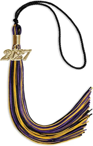 Miniatura 55 de Endea Graduation Borla mixta de triple color con gota de fecha dorada (negro/dorado/blanco, 2021)