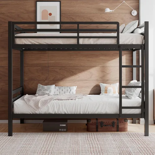 Miniatura 4 de Einhomn - Litera de camas individuales con escalera, de metal resistente con barandilla de seguridad de longitud completa, espacio de almacenamiento