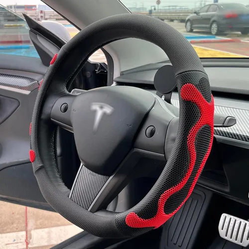 Miniatura 15 de PINCTROT Comfy Grip - Funda para volante para Tesla Model Y/3 2016-2025 2026 Standard/Highland/Juniper, forma de D de 14 pulgadas tamaño pequeño