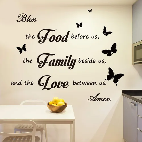 Stickers de pared para cocina, decoración de comedor, letrero de oración para la cena, letrero "Bendiga los alimentos que están delante nuestro",