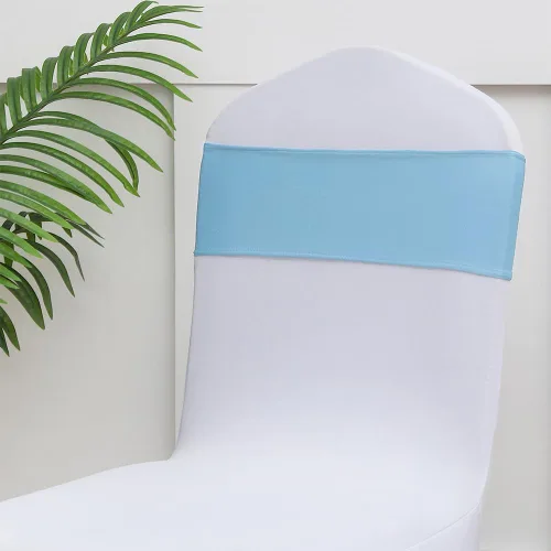 Miniatura 5 de Bandas para Sillas Azul Bebé Paquete de 100, Bandas para Sillas de Spandex Azul Claro para Boda Fiesta Cumpleaños Fundas de Sillas Plegables