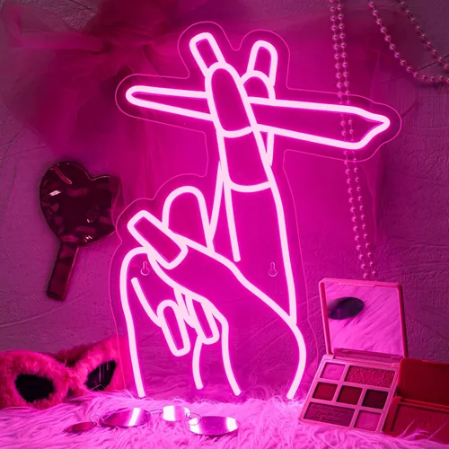 Miniatura 12 de WLHOPE Letrero de neón con mano de mal de ojo para decoración de pared, luces LED rosa y azul, letreros de luz Hamsa, conectividad USB, letreros