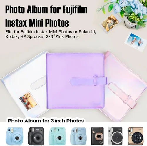 Miniatura 4 de Veicevol Álbum de fotos de 360 bolsillos para cámara Fujifilm Instax Mini, álbum para fotos Polaroid, cubierta de cuero, álbum de fotos para cámara