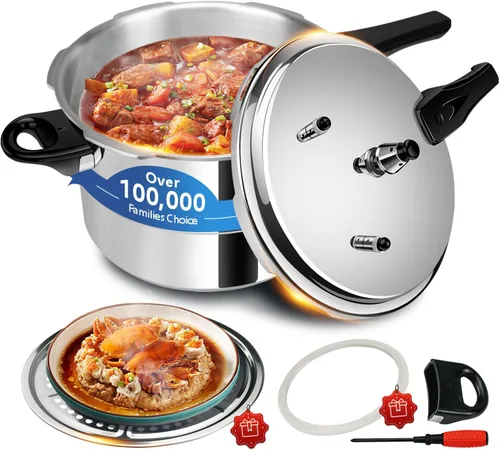 Miniatura 12 de Mini olla a presión de aluminio de 3.18 cuartos de galón, olla de presión pequeña de calibre pesado con válvula de bloqueo de seguridad, utensilios