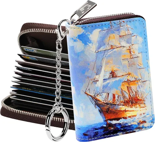 Miniatura 36 de FurArt Cartera con Cremallera para Mujeres, Cartera con Bloqueo RFID para Tarjetas de Crédito, Portador de Tarjetas de Presentación, Cartera Llavero