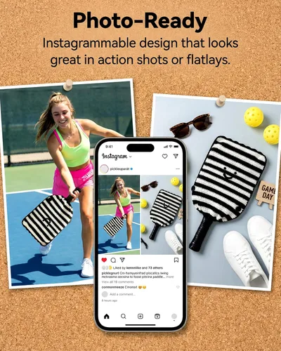 Miniatura 8 de Funda de paleta de pickleball de ganchillo para regalo, funda hecha a mano para mujeres y hombres, bonitos accesorios con bolsa de prensa, lista