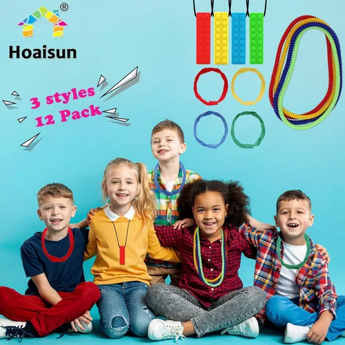 Miniatura 4 de Paquete de 12 collares sensoriales para masticar, collar elástico masticable, juguetes sensoriales para niños con autismo, TDAH, mordeduras