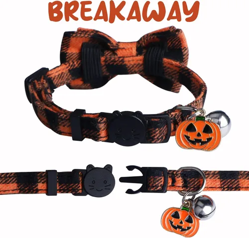 Miniatura 2 de STMK Paquete de 3 collares navideños para gatos con campana, para Halloween, día de Acción de Gracias, gato, gatito, con corbatín, bandana, camisa