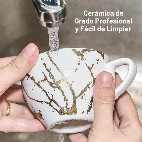 Miniatura 5 de LUKA Juego de 4 tazas de café expreso Demitasse de cerámica con platillos y soporte de metal, tazas de capuchino apilables de porcelana de 8 onzas
