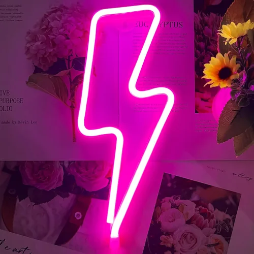 Miniatura 13 de Letreros de Neón Rayo Letrero de Luz de Neón para Decoración de Pared, Alimentado por Batería o USB Luz LED de Rayo Letrero de Neón para Dormitorio