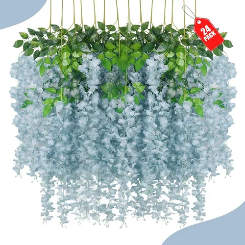 Miniatura 16 de Paquete de 12 flores colgantes de glicina rosa, flores colgantes falsas de 3.44 pies, guirnalda de glicina artificial para decoración de boda, telón