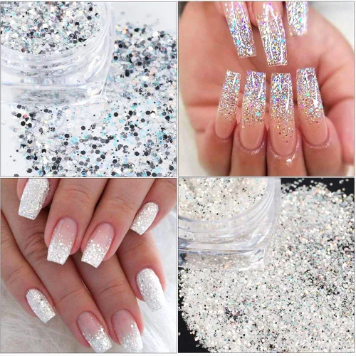 Miniatura 3 de Kits de arte de uñas holográficas, 6 cajas 3D con purpurina metálica brillante en copos acrílicos en polvo y lentejuelas para decoración holográfica