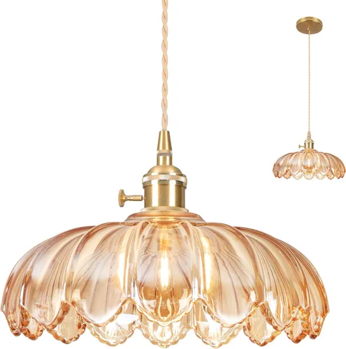 Miniatura 21 de Luces Colgantes para Isla de Cocina, Luz Colgante de Cristal Verde Accesorios de Iluminación Vintage, 9.4 pulgadas E26 Acabado Lámpara Colgante