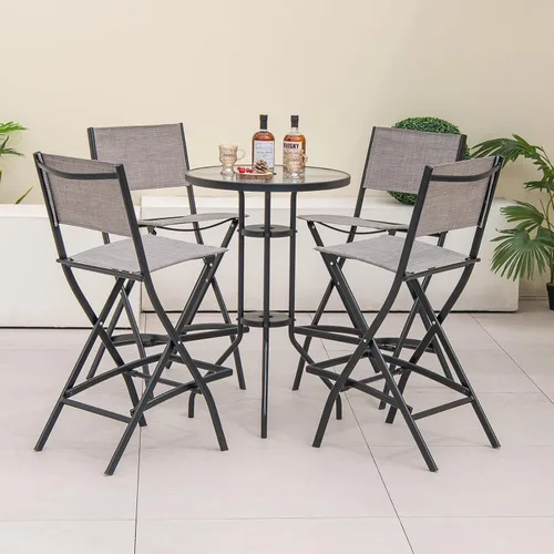 Miniatura 2 de Tangkula Juego de 4 taburetes de bar para exteriores, sillas de bar plegables de altura de mostrador con respaldo y reposapiés, sillas de comedor