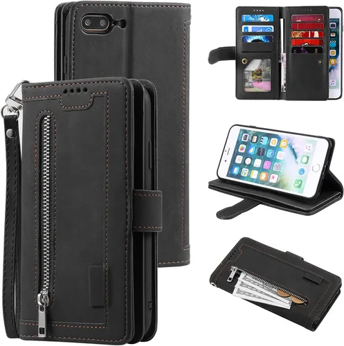 Miniatura 18 de UEEBAI Funda tipo cartera para iPhone SE 2022 5G/iPhone 7/iPhone 8/iPhone SE 2020, retro con 9 ranuras para tarjetas, bolsillo con cremallera, funda