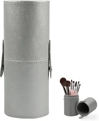 Miniatura 10 de PU Leather Makeup Storage Holder Cosmetic Cup, Travel Makeup Brush Holder Organizer Case with Button Closure, Portable Cosmetic Brush Storage