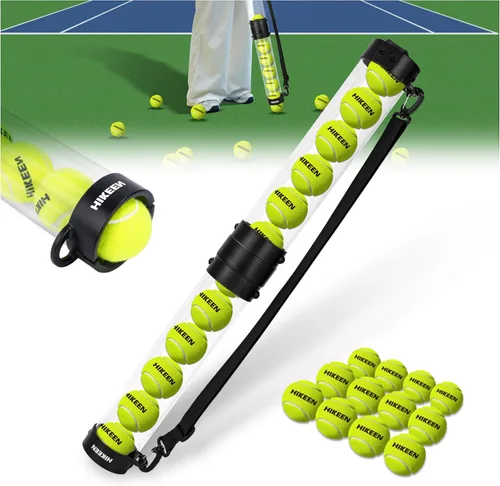 Hikeen Tubo de recogida de pelotas de tenis duradero con 6/12 pelotas de tenis, recogida rápida y almacenamiento, tubo de pelota de tenis con correa