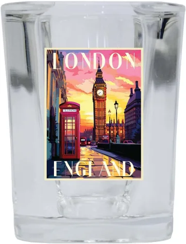 Miniatura 4 de London England Design B Souvenir - Vaso de chupito cuadrado de 2.5 onzas, base azul, paquete de 2