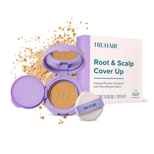 Miniatura 19 de TRUHAIR Polvo prensado para cubrir raíces y cuero cabelludo, compacto, impermeable, cobertura ligera del cabello y encubrimiento de puntos calvos